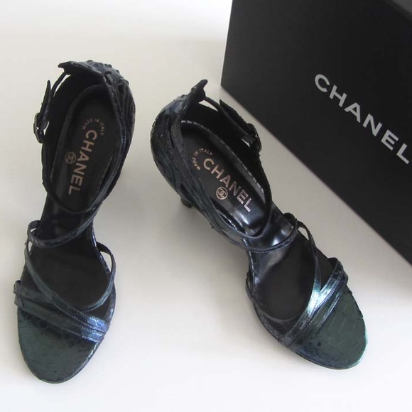 new CHANEL CC genuine python strappy sandals 38.5 - Picture 2 of 8